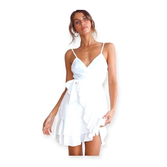 KHANDI WRAP RUFFLE DRESS WHITE - Picture 1 of 5